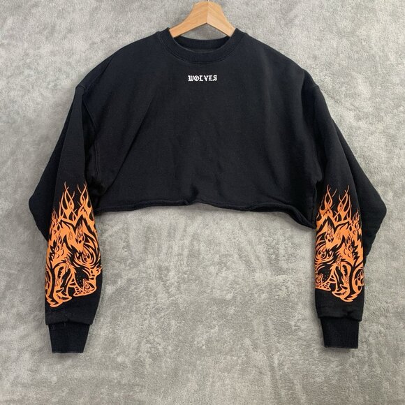Darc Sport Sweater Womens XS She Wolves Club Crop Top Crewneck Flames Numbered - Picture 1 of 9